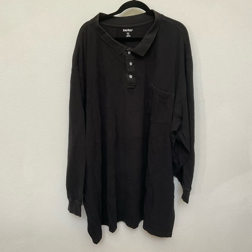 Kingsize 100% Cotton Black Long Sleeve Pocket Polo Size 6XL Basic Neutral